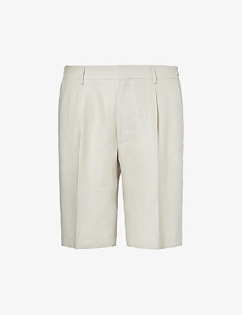 CORNELIANI: Folded-hem mid-rise linen shorts