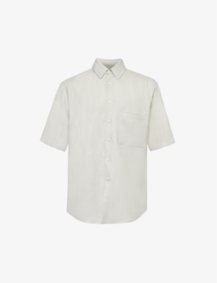 Shop Corneliani Men's White Short-sleeved Relaxed-fit Linen-twill Shirt