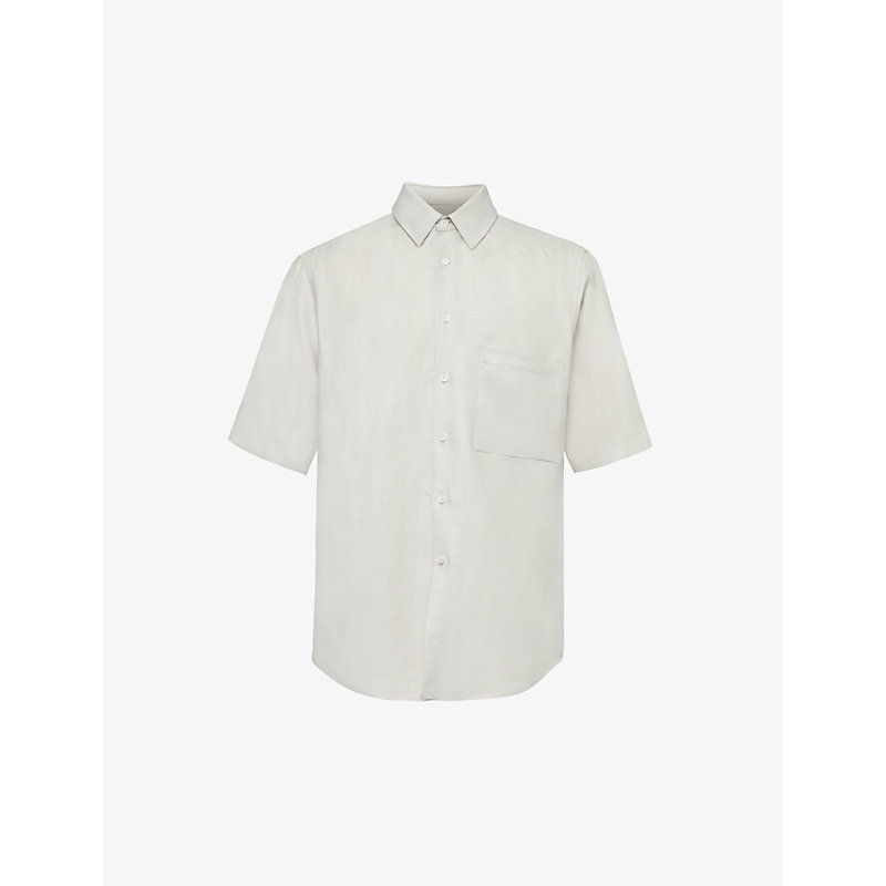 Shop Corneliani Men's White Short-sleeved Relaxed-fit Linen-twill Shirt