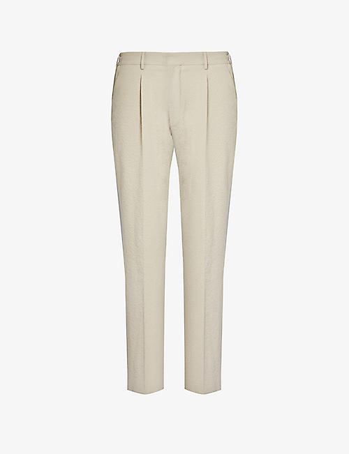 CORNELIANI: Seersucker-textured straight-leg cotton trousers