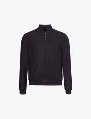 Shop Corneliani Men's Navy Stand-collar Silk-crepe Jacket