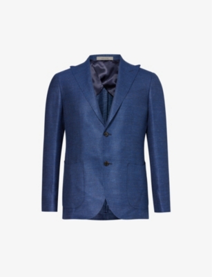 Shop Corneliani Men's Dark Blue Single-breasted Regular-fit Wool, Silk And Linen-blend Blazer