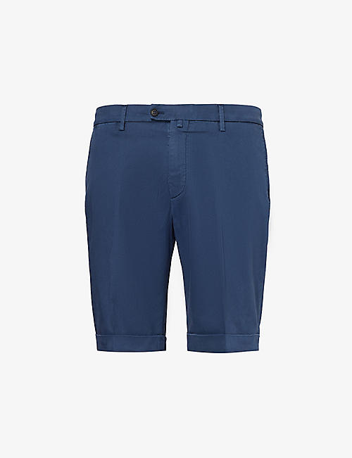CORNELIANI: Folded-hem mid-rise stretch-woven shorts