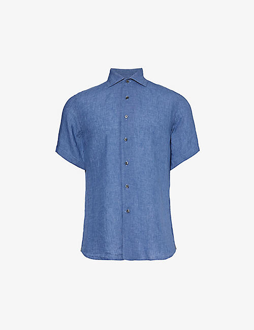 CORNELIANI: Curved-hem cutaway-collar classic-fit linen shirt