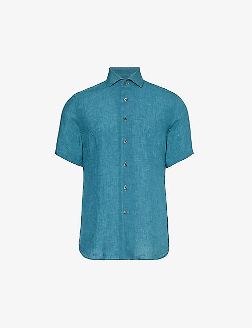 CORNELIANI: Curved-hem cutaway-collar classic-fit linen shirt