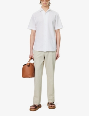 Shop Corneliani Men's White Seersucker-textured Regular-fit Cotton Shirt