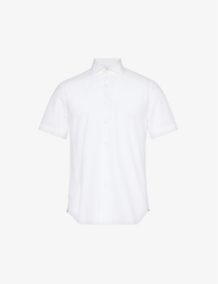 Shop Corneliani Men's White Seersucker-textured Regular-fit Cotton Shirt