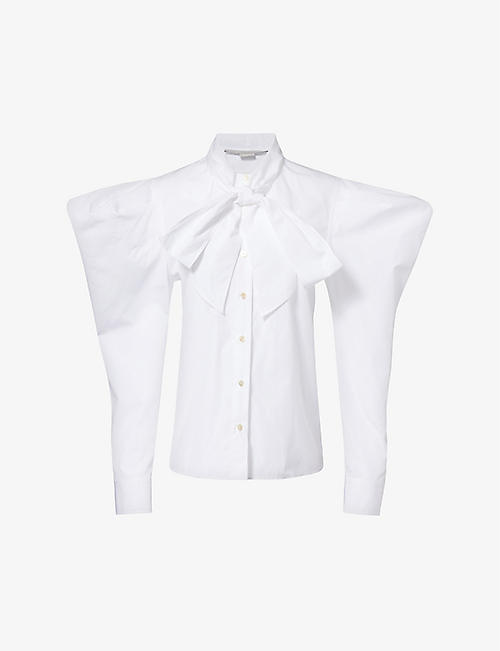 STELLA MCCARTNEY: Puffed-shoulder neck-tie cotton-poplin shirt