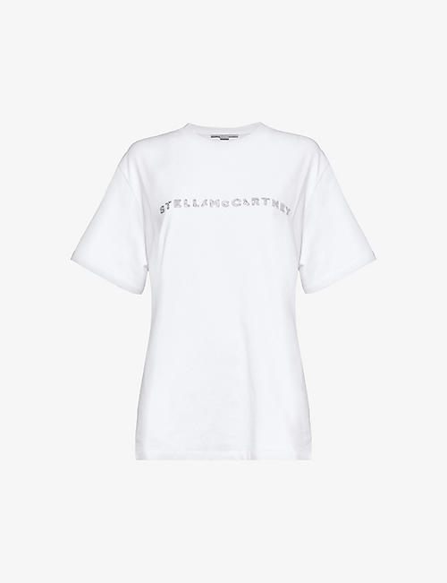 STELLA MCCARTNEY: Crystal-embellished logo cotton-jersey T-shirt