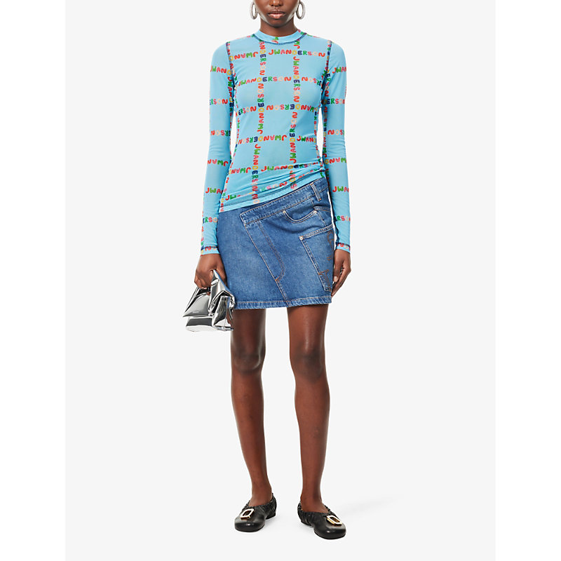 Shop Jw Anderson Womens Sky Blue Brand-motif Stretch-recycled Polyester Top