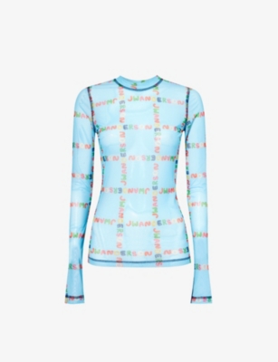 Shop Jw Anderson Women's Sky Blue Brand-motif Stretch-recycled Polyester Top