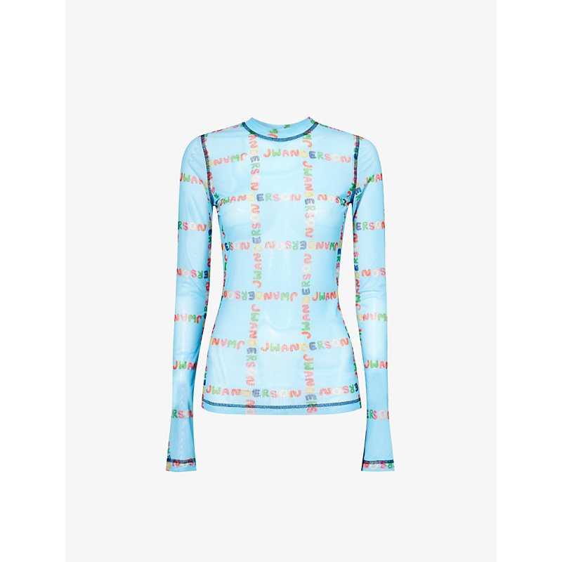 Shop Jw Anderson Brand-motif Stretch-recycled Polyester Top In Sky Blue