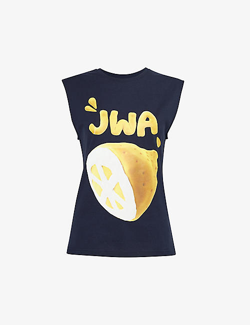JW ANDERSON: Lemon graphic-print cotton-jersey top
