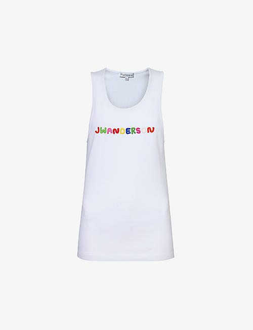 JW ANDERSON: Brand-embroidered scoop-neck stretch-cotton top