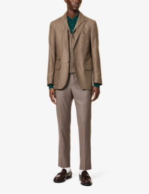 Shop Corneliani Men's Beige Drawstring-waistband Slip-pocket Regular-fit Straight-leg Wool Trousers