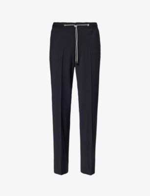 Shop Corneliani Drawstring-waistband Slip-pocket Regular-fit Straight-leg Woven Trousers In Navy