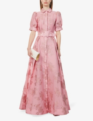 Shop Rebecca Vallance Women's Pink Antoinette Jacquard-pattern Puff-sleeves Woven Maxi Dress
