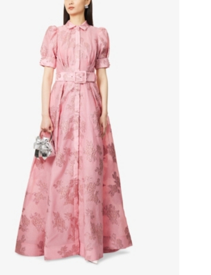 REBECCA VALLANCE: Antoinette jacquard-pattern puff-sleeves woven maxi dress