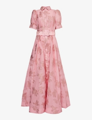 Shop Rebecca Vallance Women's Pink Antoinette Jacquard-pattern Puff-sleeves Woven Maxi Dress