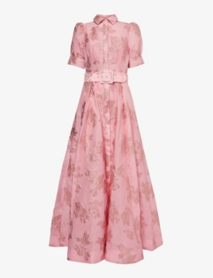 REBECCA VALLANCE: Antoinette jacquard-pattern puff-sleeves woven maxi dress