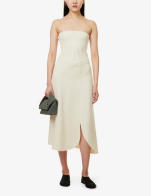Shop Shang Xia Women's Magnolia Strapless Slim-fit Wool Midi Dress