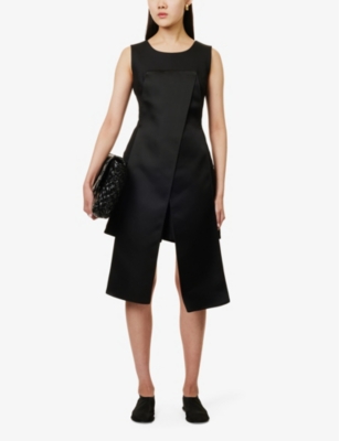 Shop Shang Xia Women's Black Contrast-panel Slim-fit Stretch-silk Top
