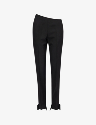 Shop Shang Xia Women's Black Asymmetric-cuff Tapered-leg High-rise Wool Trousers
