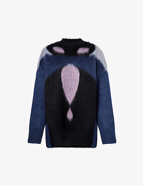 SHANG XIA: Abstract-intarsia brushed-texture wool and cashmere-blend jumper