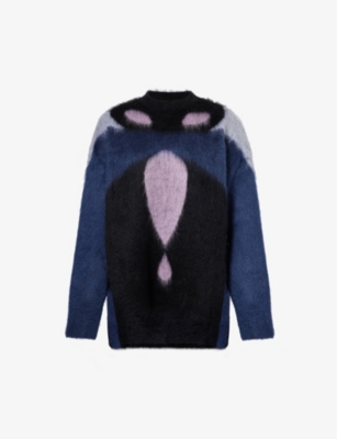 Shop Shang Xia Womens Black Abstract-intarsia Brushed-texture Wool And Cashmere-blend Jumper