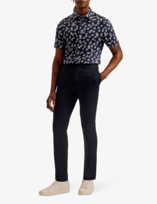 Shop Ted Baker Men's Vy Alfanso Floral-print Slim-fit Stretch-cotton Shirt In Navy