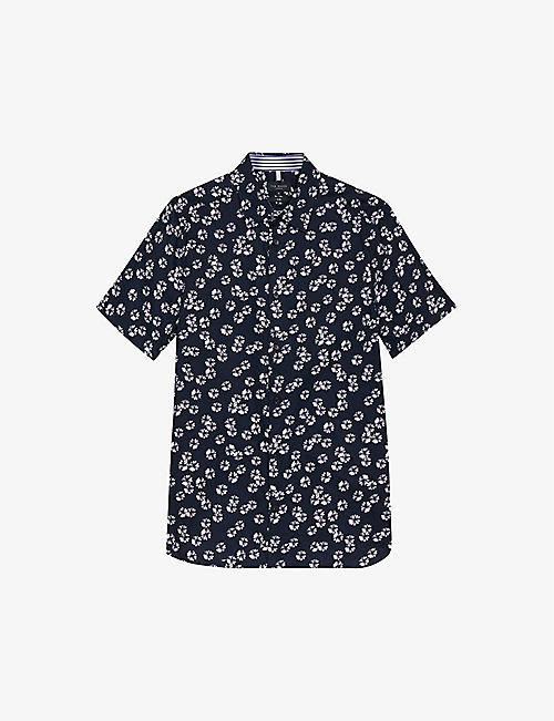 TED BAKER: Alfanso floral-print slim-fit stretch-cotton shirt