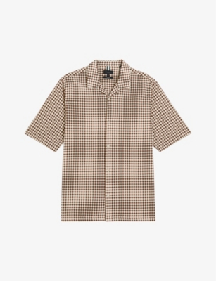 Shop Ted Baker Men's Brown Oise Geometric-print Relaxed-fit Cotton Shirt