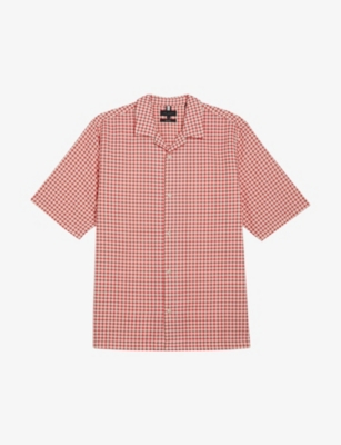 Shop Ted Baker Mens Red Oise Geometric-print Relaxed-fit Cotton Shirt