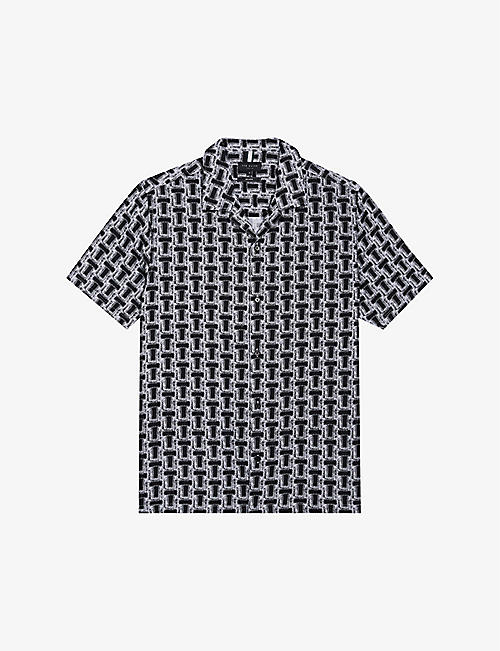 TED BAKER: Geometric-print short-sleeve woven-blend shirt