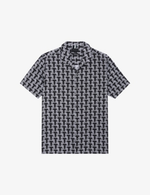 Shop Ted Baker Men's Black Geometric-print Short-sleeve Woven-blend Shirt