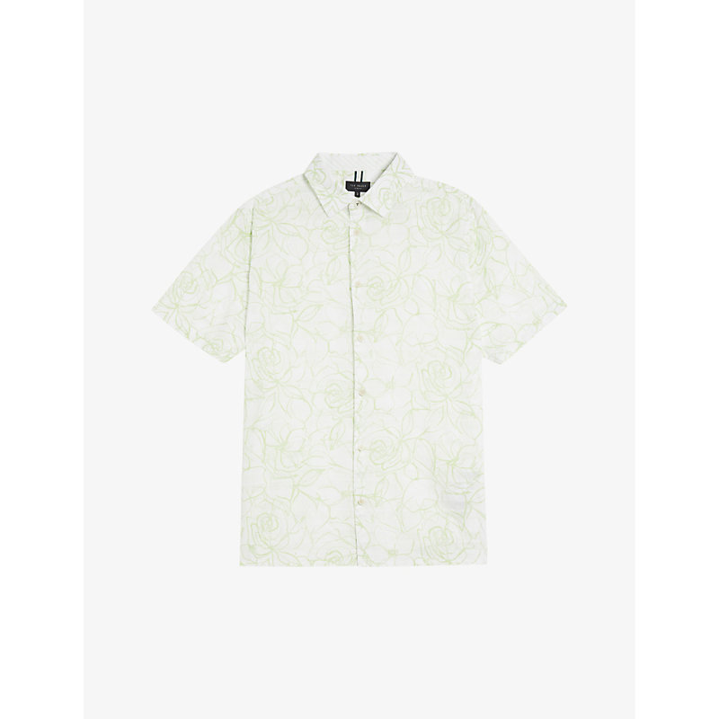 Shop Ted Baker Men's White Cavu Floral-print Short-sleeve Cotton Shirt