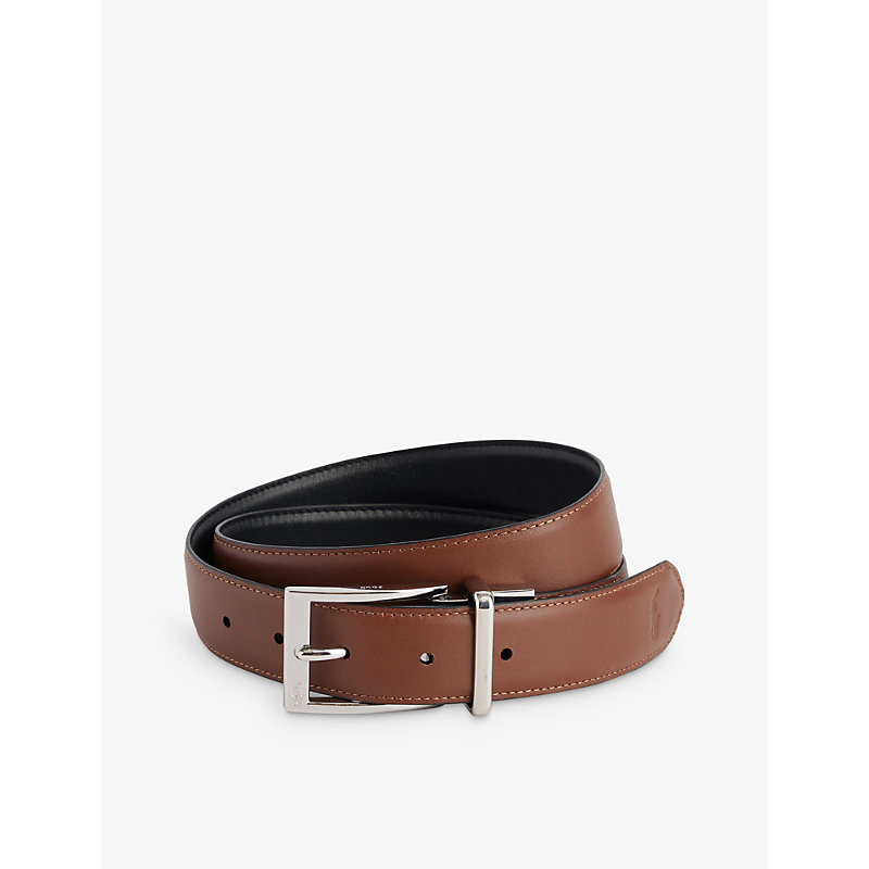 Shop Polo Ralph Lauren Square-buckle Leather Belt In Black/brown