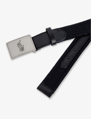 Shop Polo Ralph Lauren Men's Black W/nickel Logo-plaque Woven Belt