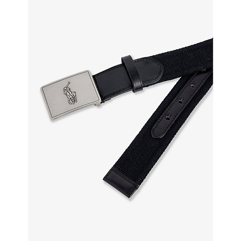 Shop Polo Ralph Lauren Logo-plaque Woven Belt In Black W/nickel