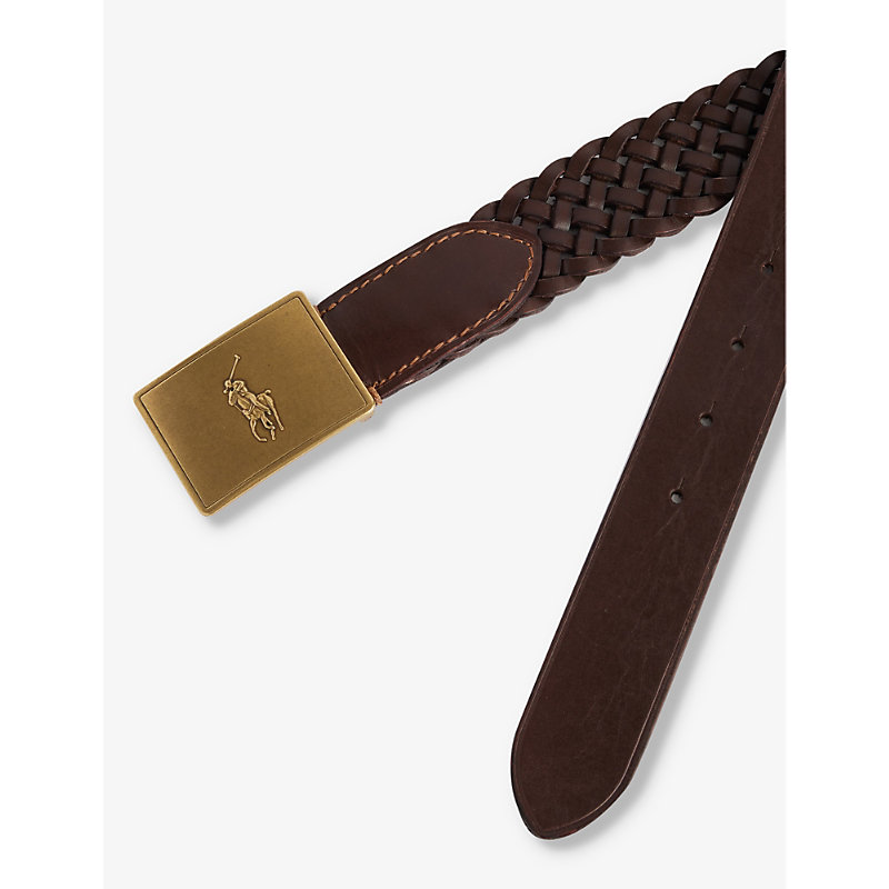 Shop Polo Ralph Lauren Mens Brown Logo-plaque Leather Belt