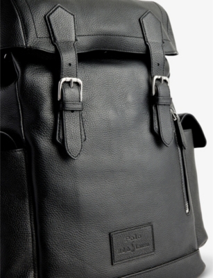 Shop Polo Ralph Lauren Men's Black Brand-patch Flap-over Leather Backpack