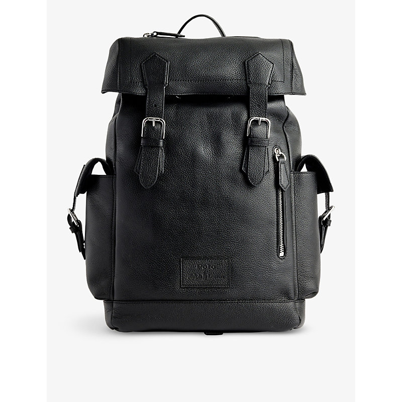 Shop Polo Ralph Lauren Men's Black Brand-patch Flap-over Leather Backpack