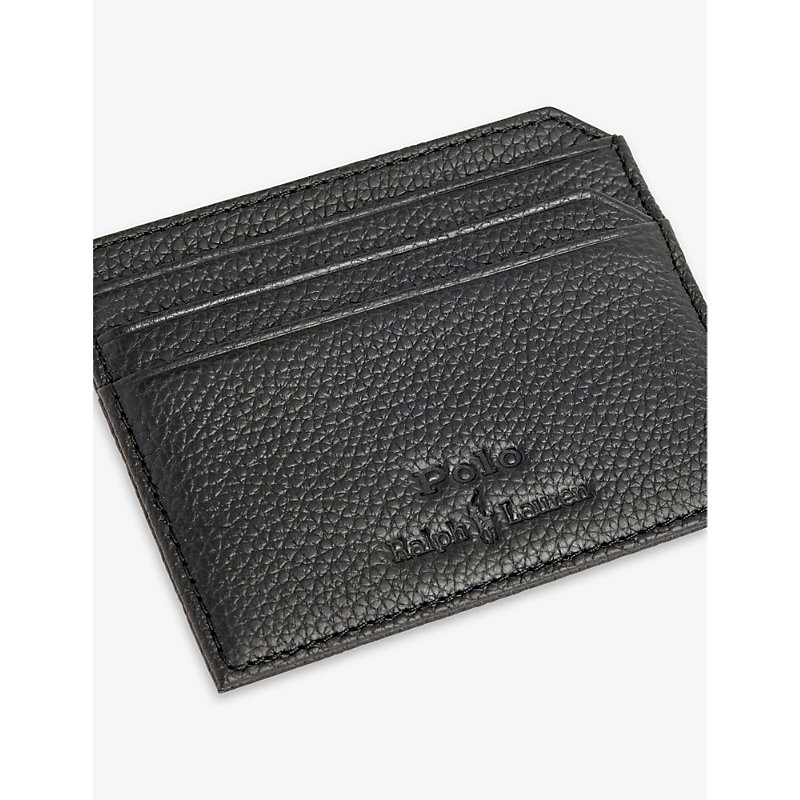 Shop Polo Ralph Lauren Black Logo-debossed Rectangle Leather Cardholder
