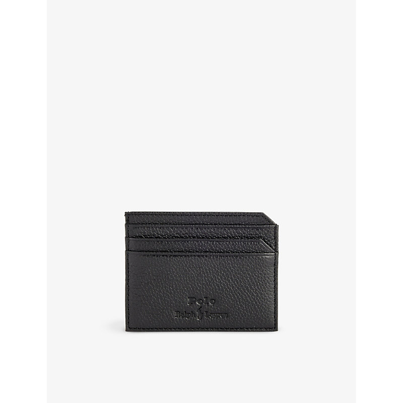 Shop Polo Ralph Lauren Black Logo-debossed Rectangle Leather Cardholder