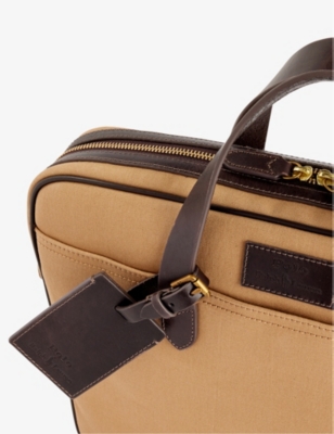 Shop Polo Ralph Lauren Men's Tan/brown Business Brand-patch Rectangle-shape Cotton Briefcase