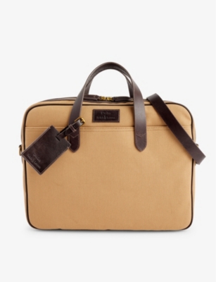 Shop Polo Ralph Lauren Men's Tan/brown Business Brand-patch Rectangle-shape Cotton Briefcase