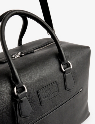 Shop Polo Ralph Lauren Black Brand-patch Top-handle Leather Duffle Bag