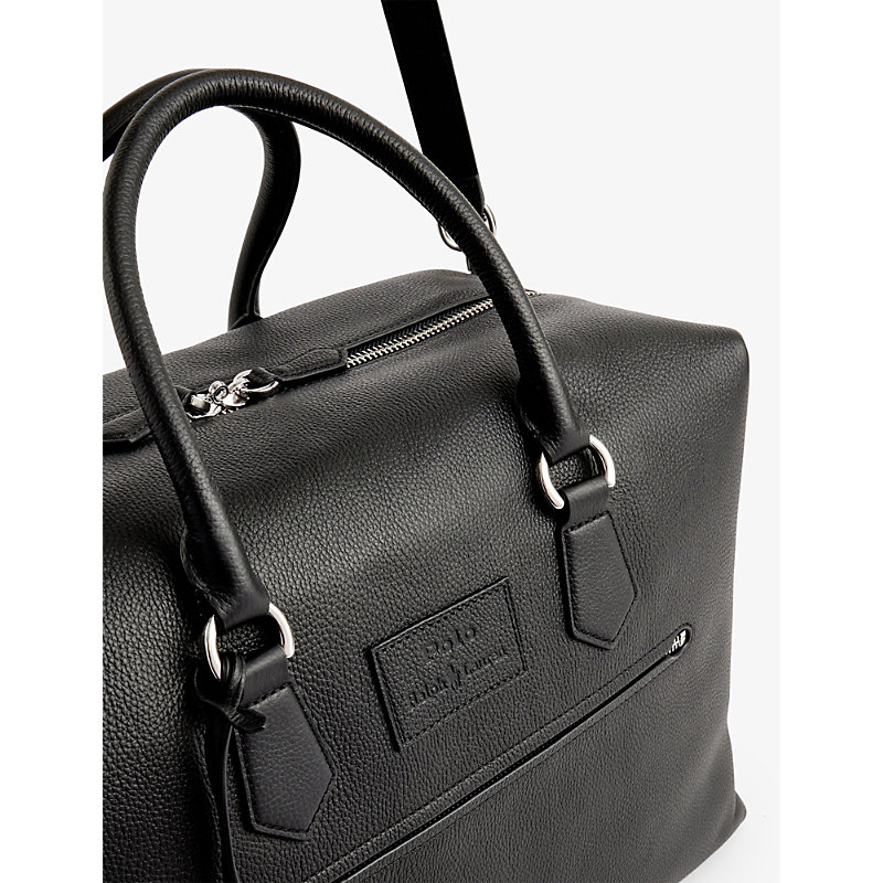 Shop Polo Ralph Lauren Black Brand-patch Top-handle Leather Duffle Bag
