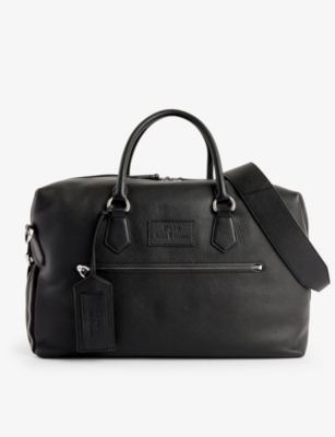 Shop Polo Ralph Lauren Black Brand-patch Top-handle Leather Duffle Bag