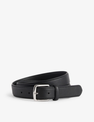 Shop Polo Ralph Lauren Mens Black Logo-engraved Leather Belt